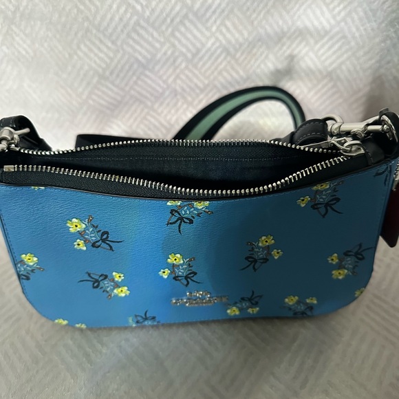Coach Jes Baguette with Floral Bow Print Silver/Blue Multi Smooth Leather - Picture 3 of 4